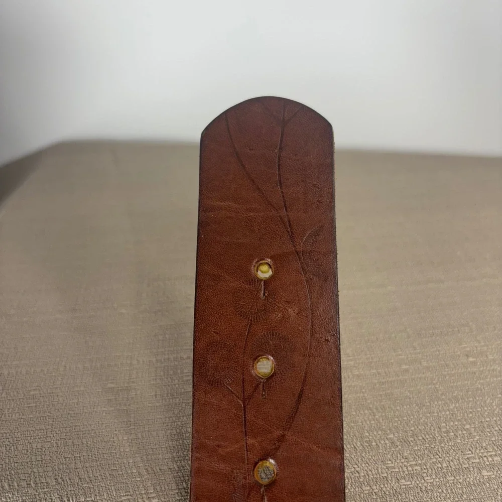 Studded Leather Belt Womens L Brown Excellent Western Boho Vintage 70s